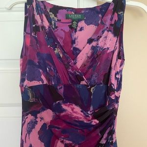 Ralph Lauren purple, size 2 sheath, ruched, midi, faux wrap size 2